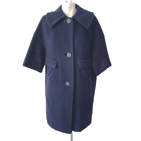 Vtg 50s Lilli Ann Coat Jacket Navy Blue Collar Classic Womens Size Medium Large - Picture 1 of 6